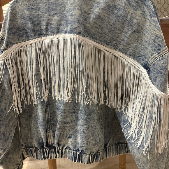 Elia Cher Acid Wash Denim Fringe Jacket - Western Boho Festival Style - Size M - Picture 3 of 3